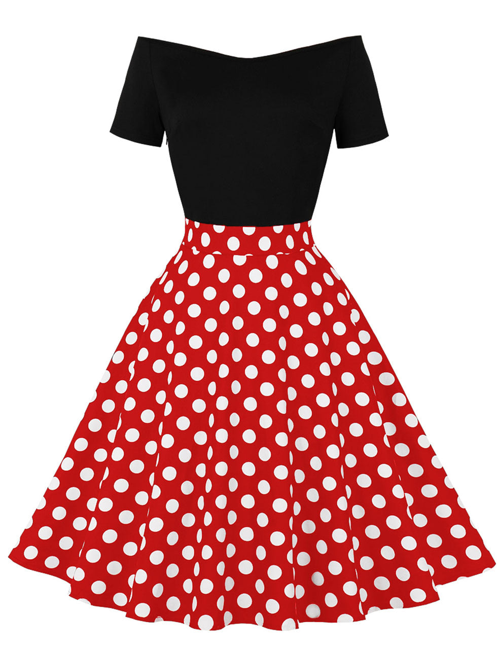 Off Shoulder Polka Dots 1950S Vintage Swing Dress