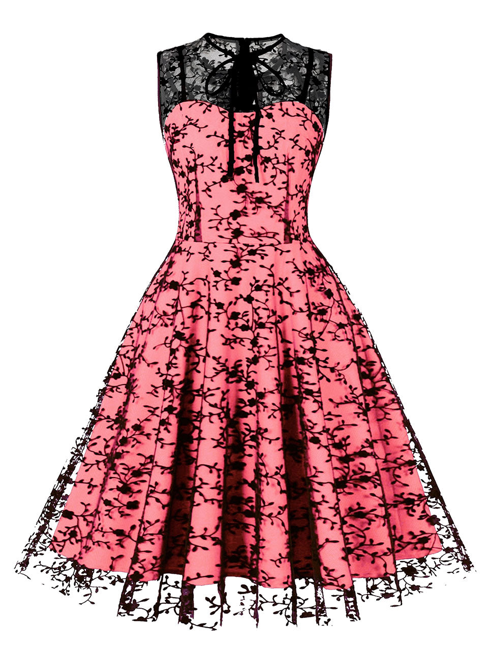 1950S Lace Semi-Sheer Flocking Printing Vintage Halloween Dress