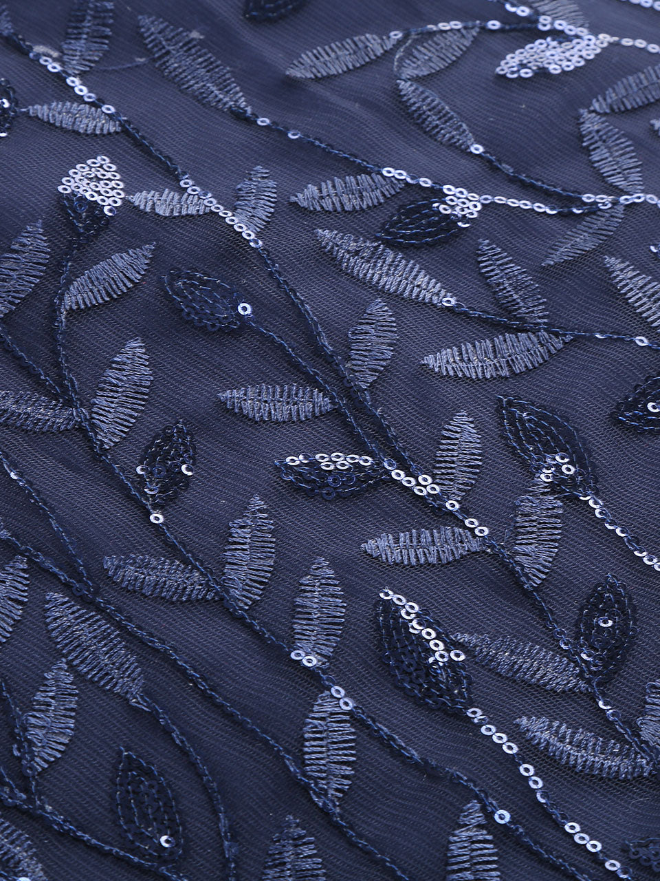 Baby Grey Semi Mesh Leaf Sequins Embroidered Short Sleeve 1950S Swing Dress