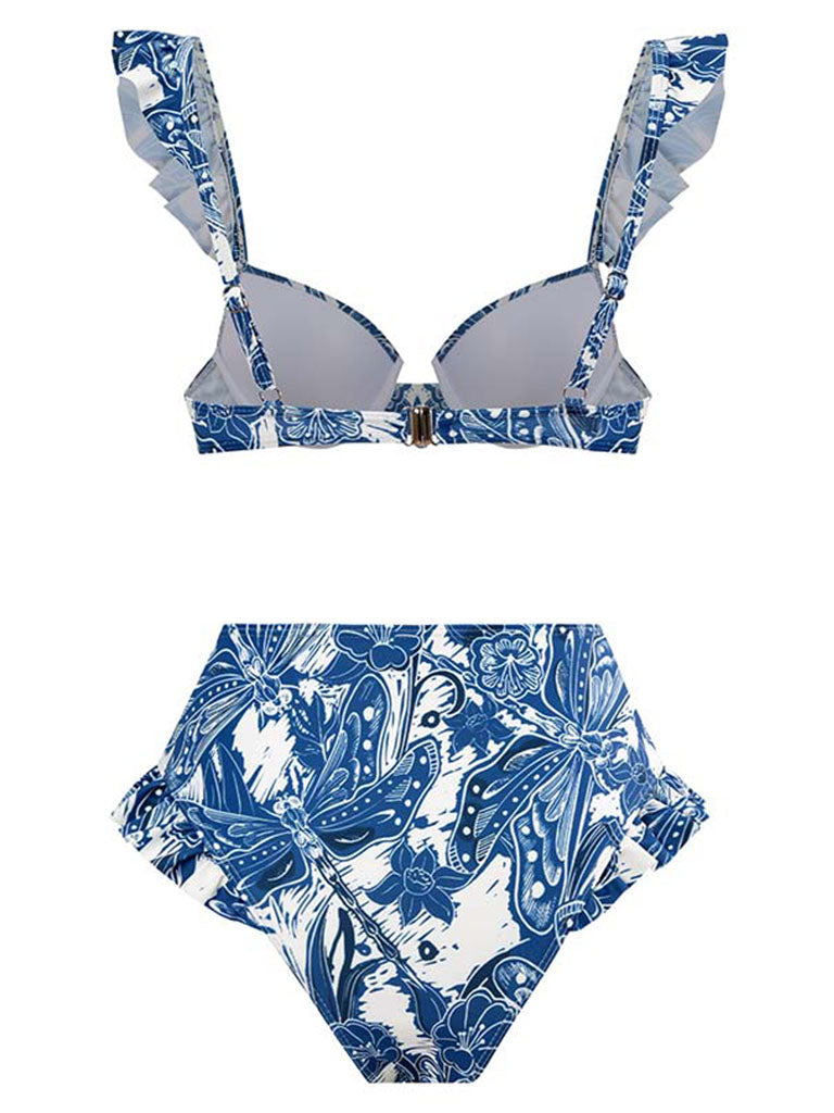 Floral Print Retro Style Strap Bikini Two Piece