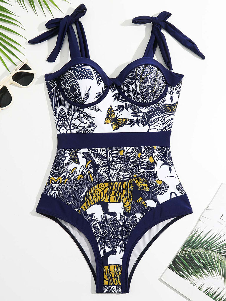 Animal Floral Print Strap One Piece