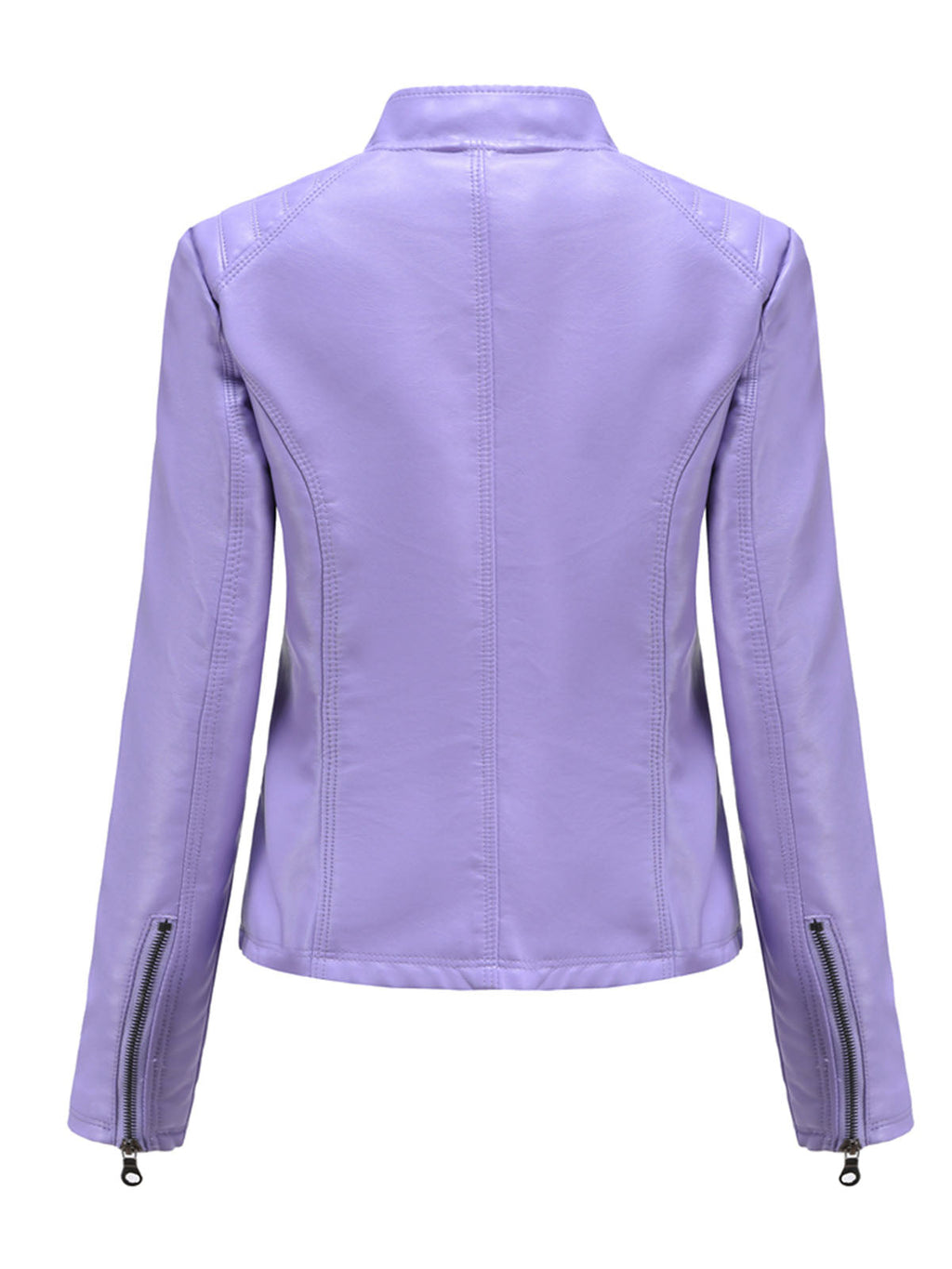 Pink Long Sleeve PU Leather Motorcycle Jacket For Women
