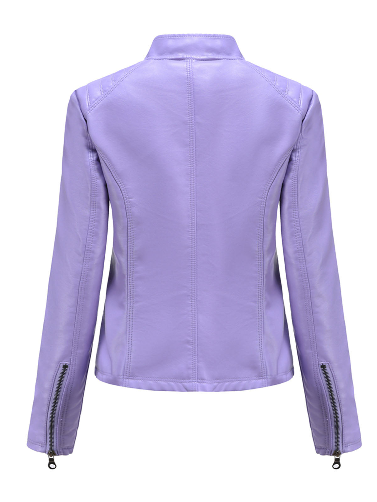 Pink Long Sleeve PU Leather Motorcycle Jacket For Women