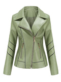 Turn Down Collar Long Sleeve PU Leather Motorcycle Jacket