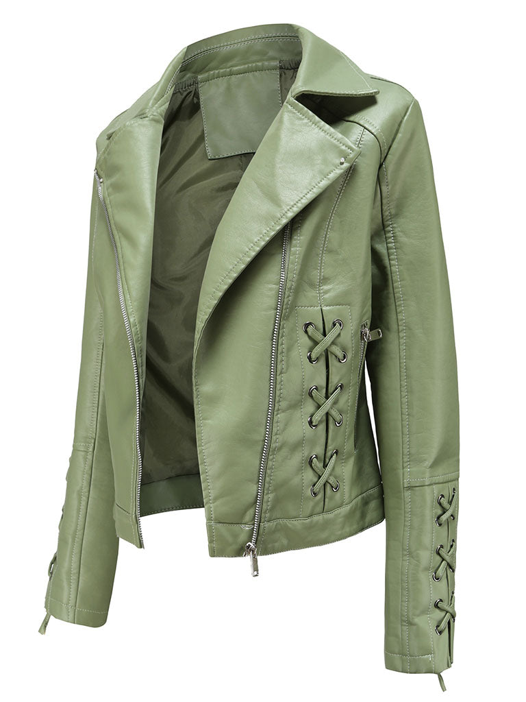 Black Weave Long Sleeve PU Leather Motorcycle Jacket