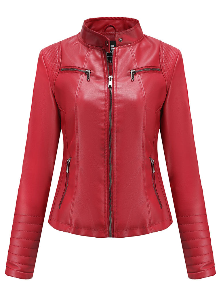 5 Color Long Sleeve PU Leather Motorcycle Jacket