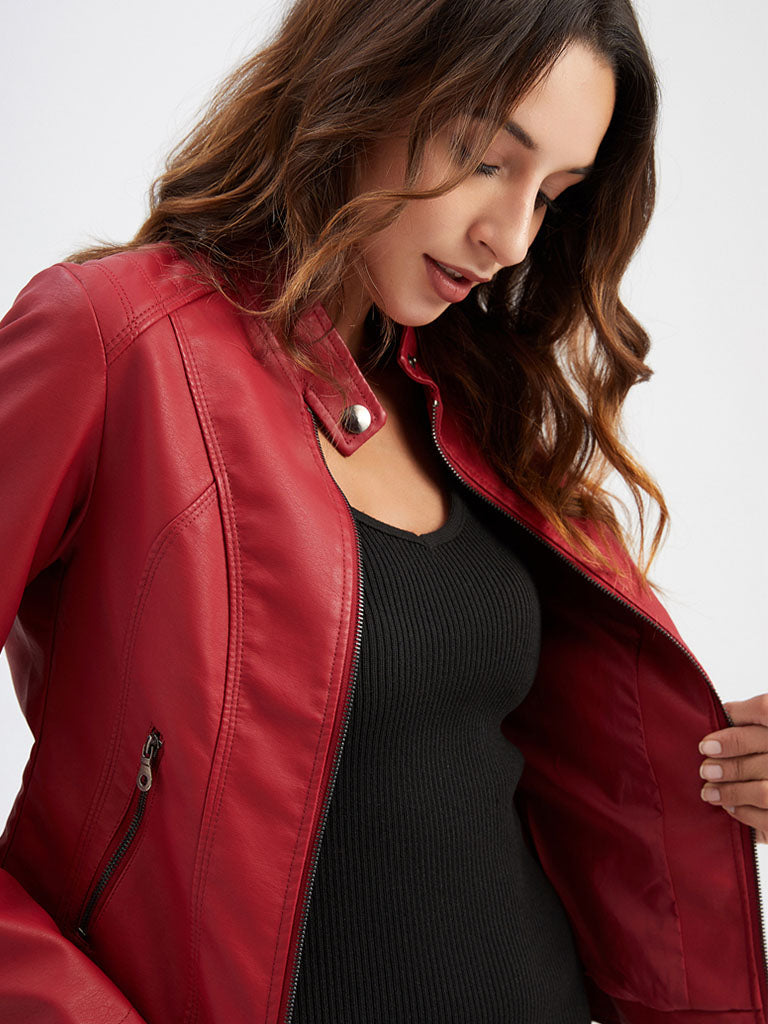 6 Color Long Sleeve PU Leather Motorcycle Jacket