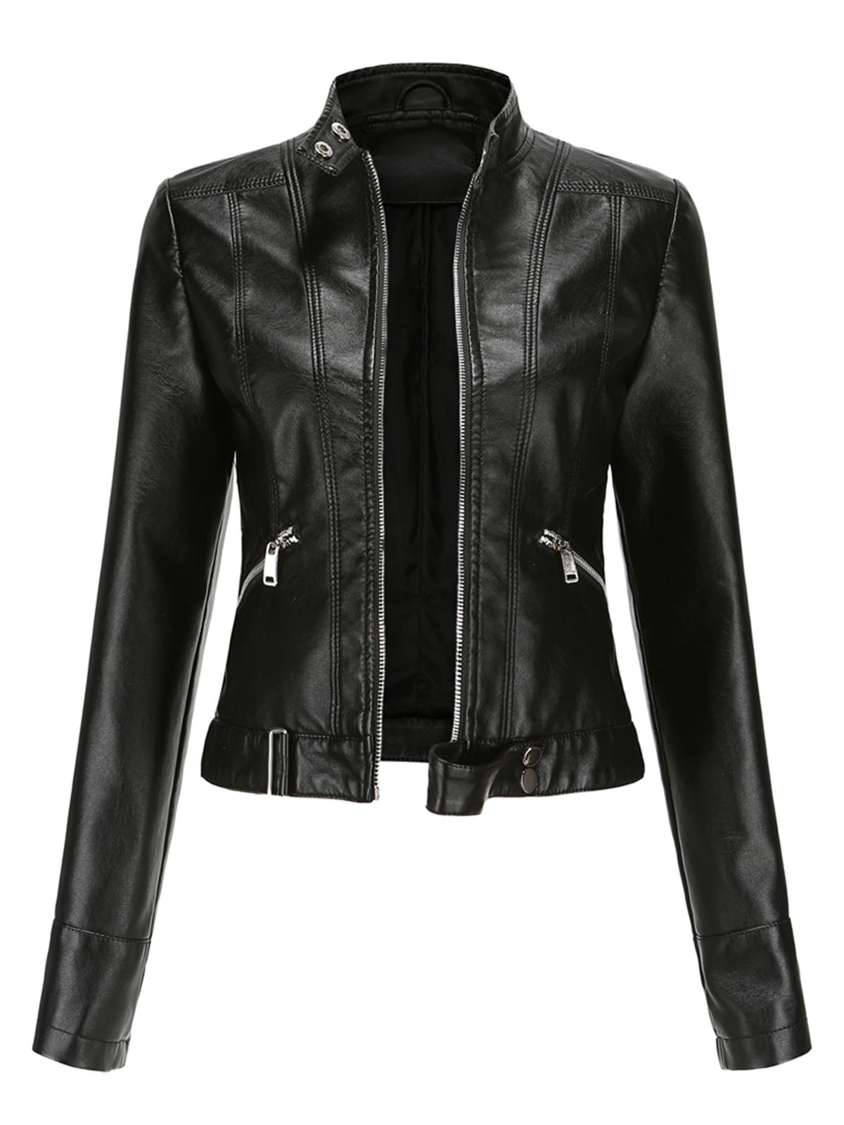 Crop Coat Long Sleeve PU Leather Motorcycle Jacket