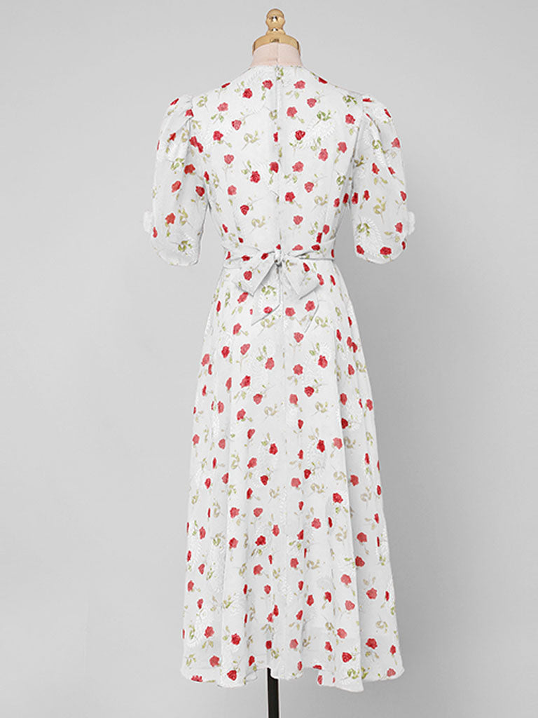 Pink Rose Floral Chiffon Vintage Style 1950S Dress