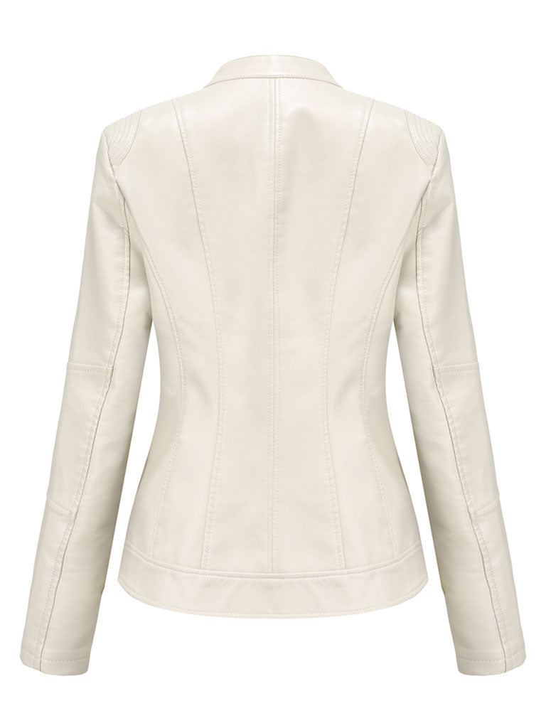 Light Green Long Sleeve PU Leather Motorcycle Jacket For Women
