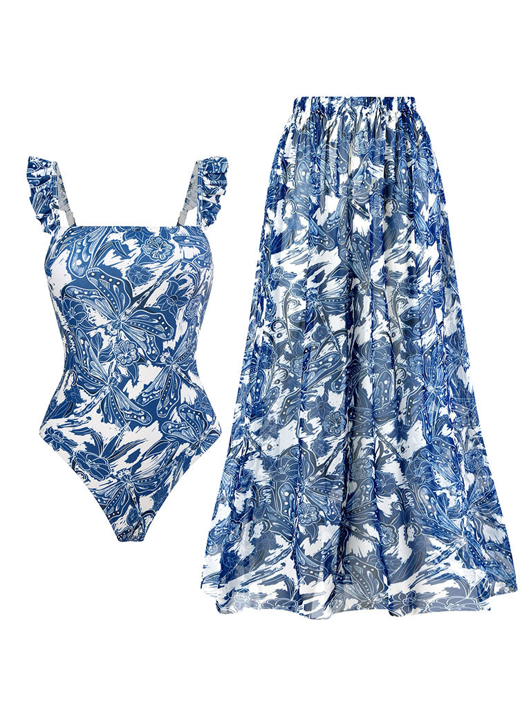 Floral Print Retro Style Strap One Piece