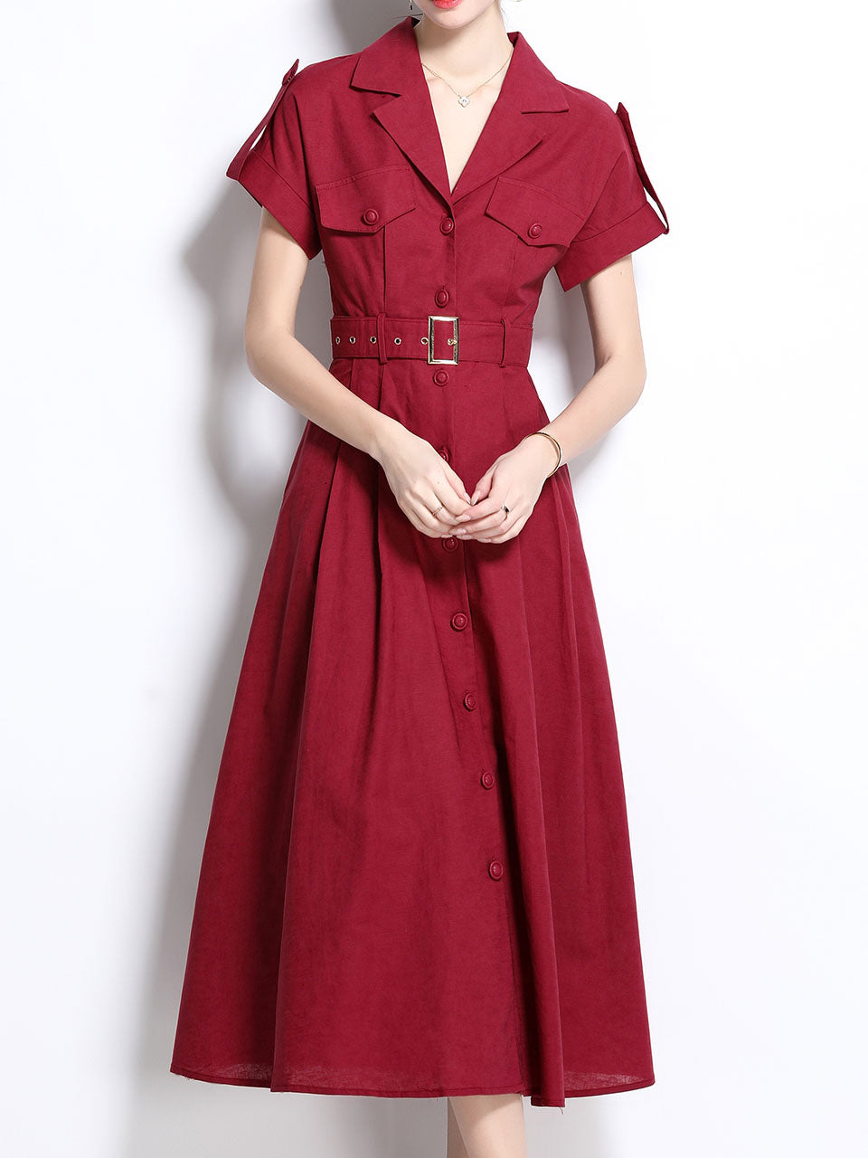 1940S Lapel Shirt Cotton Dress