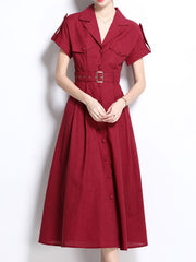 1940S Lapel Shirt Cotton Dress