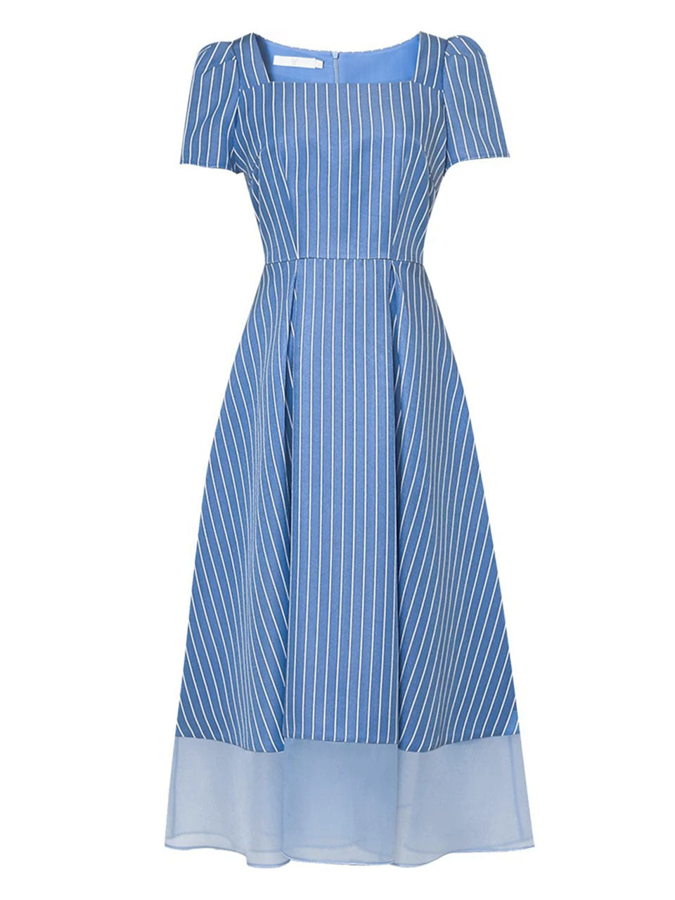 1950s Retro Square Neck Blue Pinstripe Swing Dress