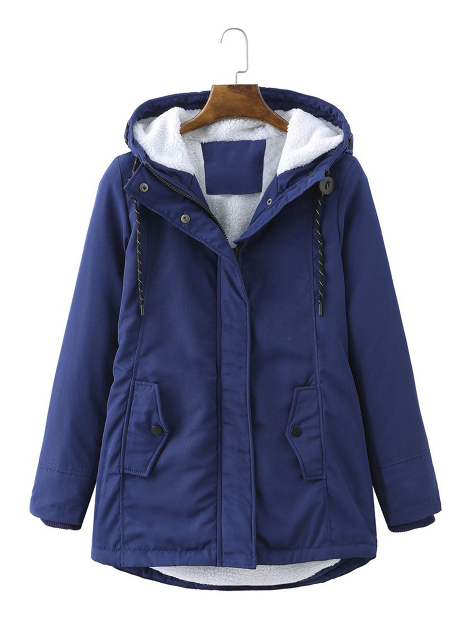 Navy Blue Fleece Lined Hooded Parka Jacket and Warm Winter Coat Heavyweight Windbreaker