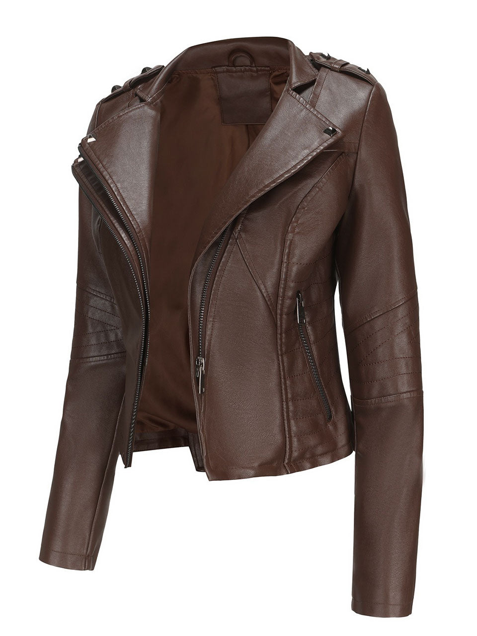Navy Blue Faux Leather Motorcycle Jacket | Slim Fit Asymmetrical Zip Moto Biker Coat