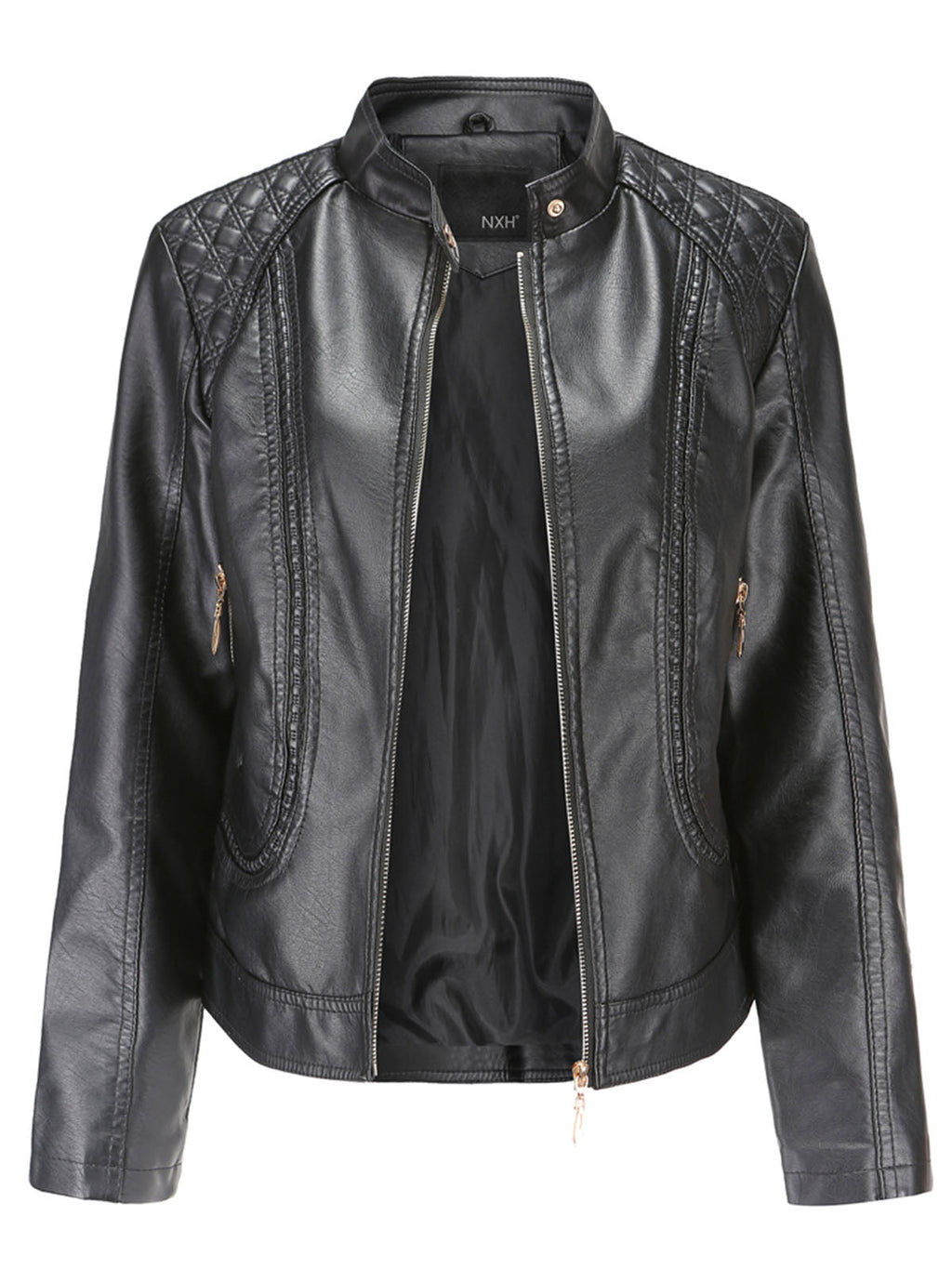 Soft Coat Long Sleeve PU Leather Motorcycle Jacket For Women