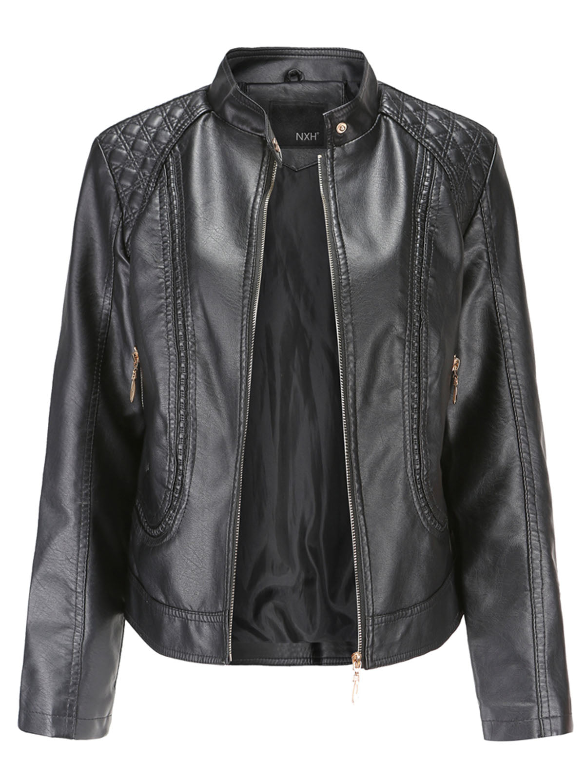 Soft Coat Long Sleeve PU Leather Motorcycle Jacket For Women