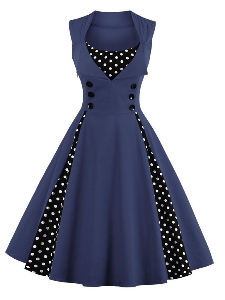 Polka Dot Square Neck Slim Fit Vintage Dress