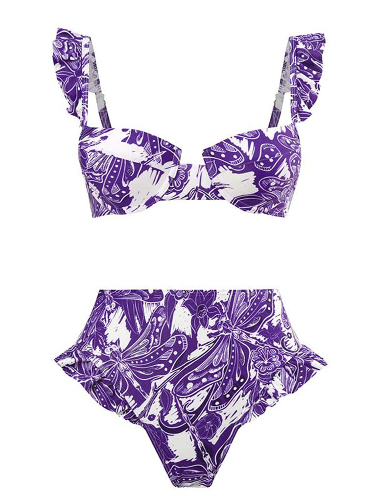Floral Print Retro Style Strap Bikini Two Piece