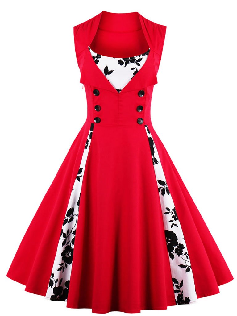 Purple Floral Square Neck Slim Fit Vintage Dress