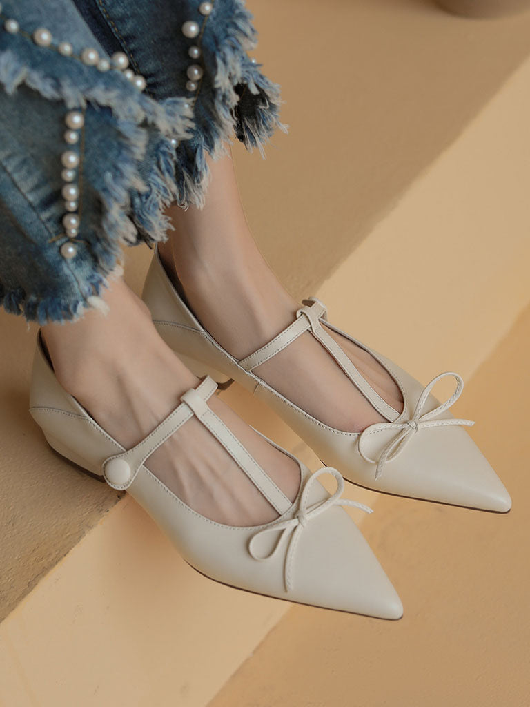 Flat Heel Pointed Toe Hollow Belt Leather Vintage Shoes