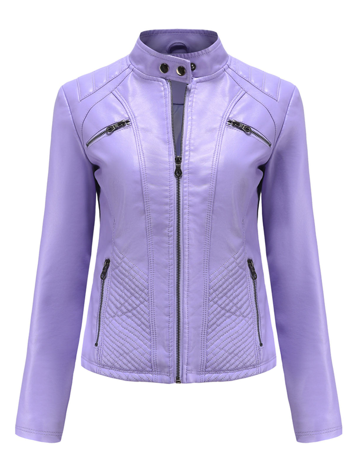 Pink Long Sleeve PU Leather Motorcycle Jacket For Women