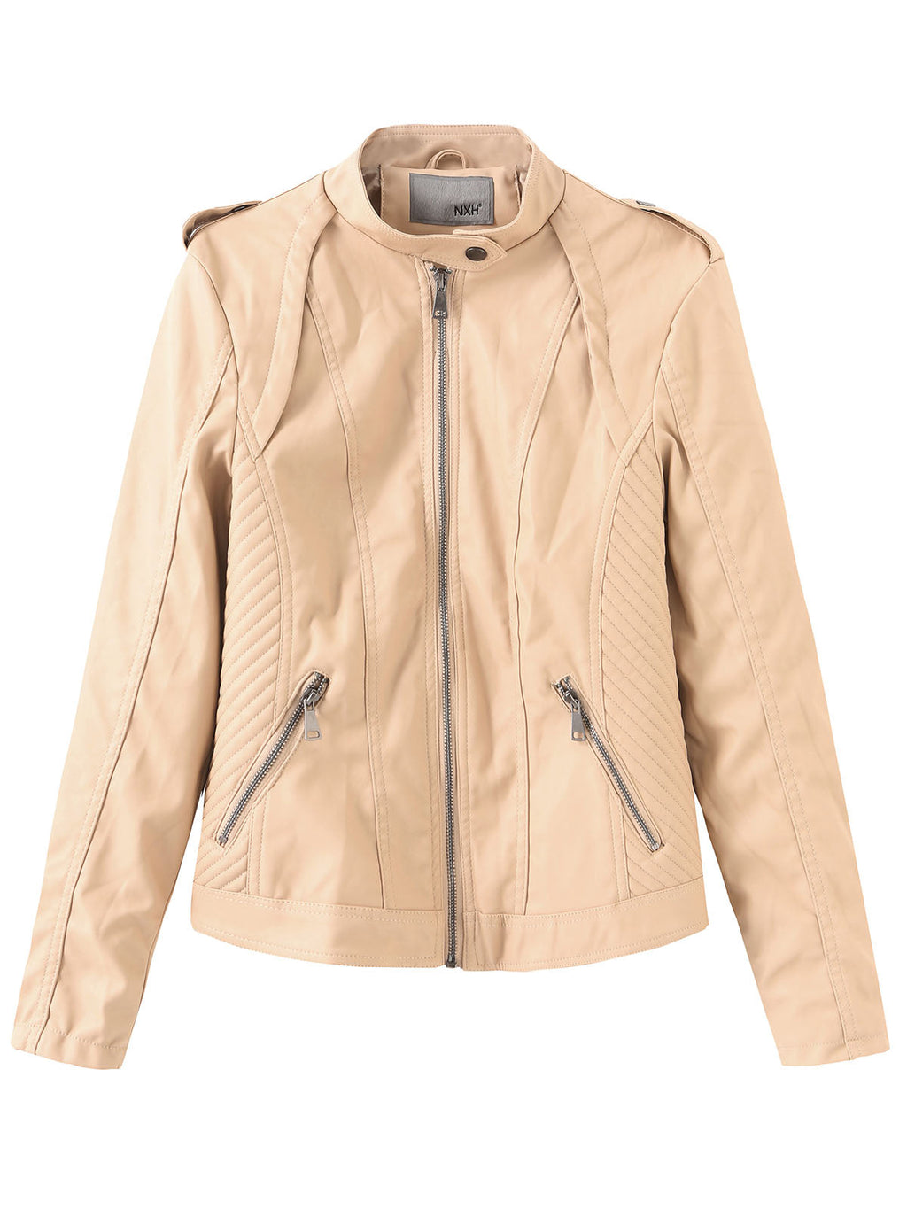 Brown Long Sleeve PU Leather Soft Jacket For Women