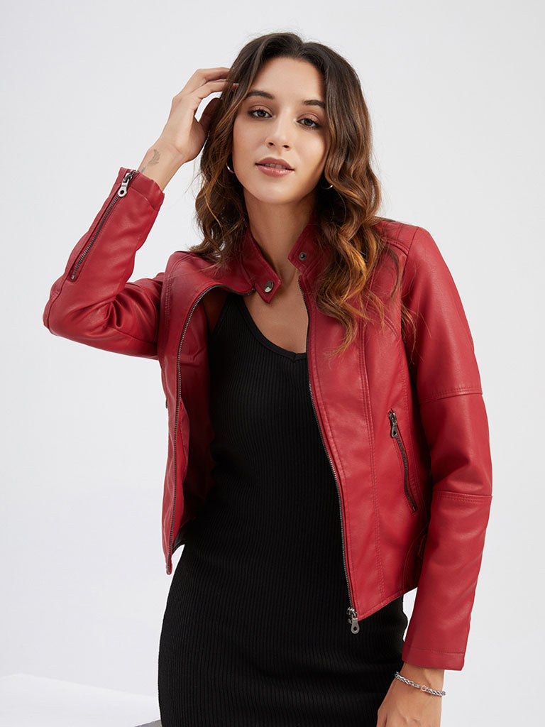 6 Color Long Sleeve PU Leather Motorcycle Jacket
