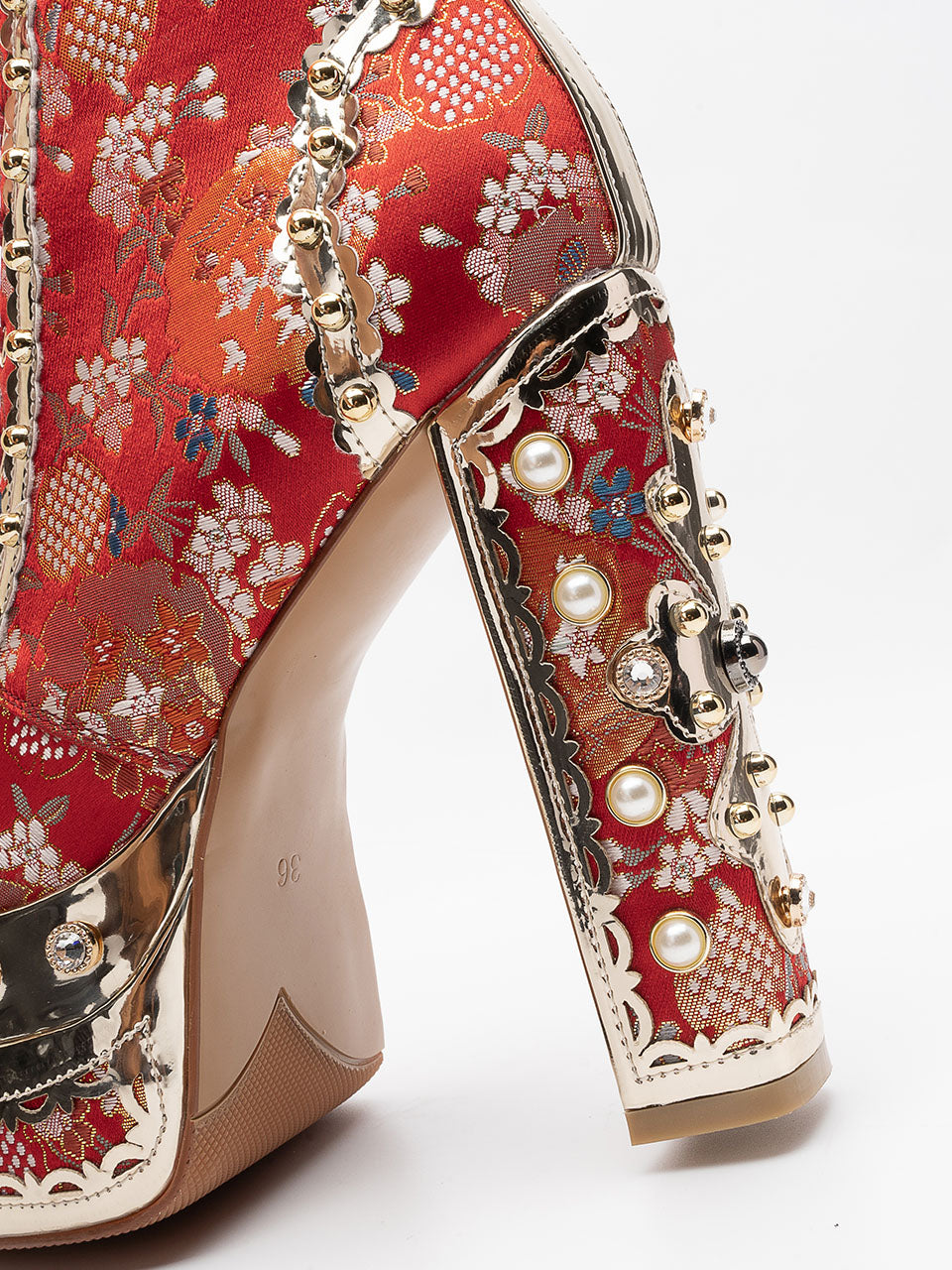 15CM Luxury Embroidered Chunky High Heel Platform Bootie Vintage Shoes