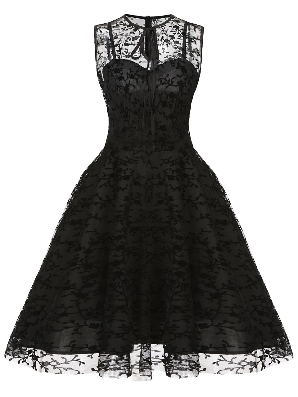 1950S Lace Semi-Sheer Flocking Printing Vintage Halloween Dress
