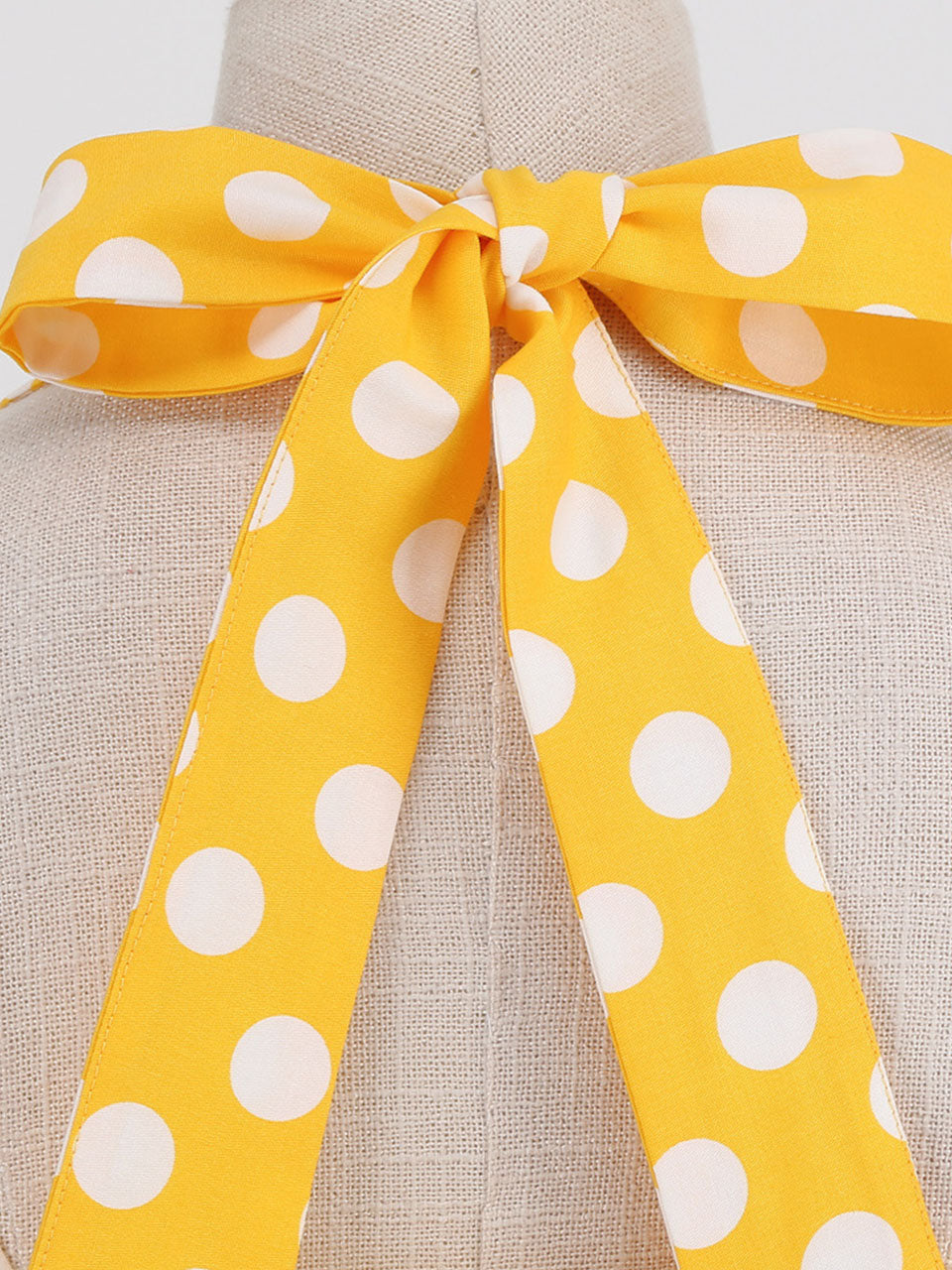 Yellow Polka Dots Vintage Halter Strap Backless 1950S Vintage Dress