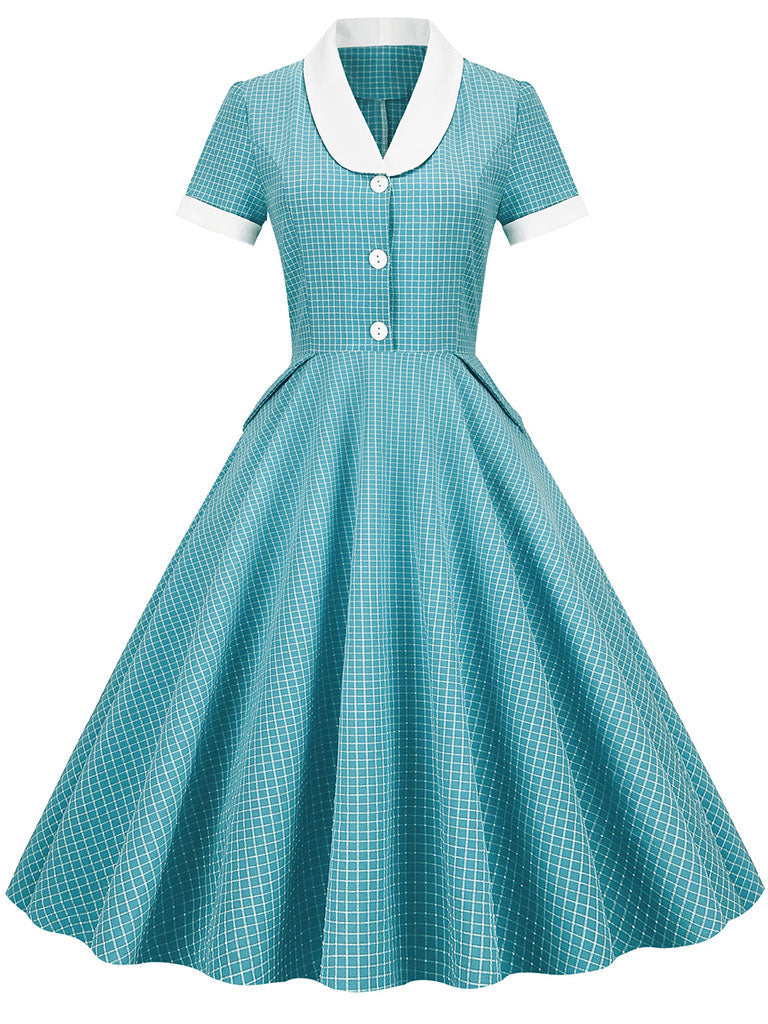 Plaid Tuxedo Collar 1950S Vintage Dress