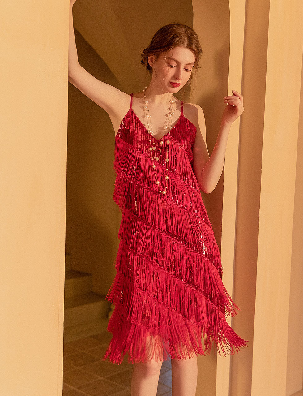 V Neck Strap Sequins Vintage Dress Party Dress