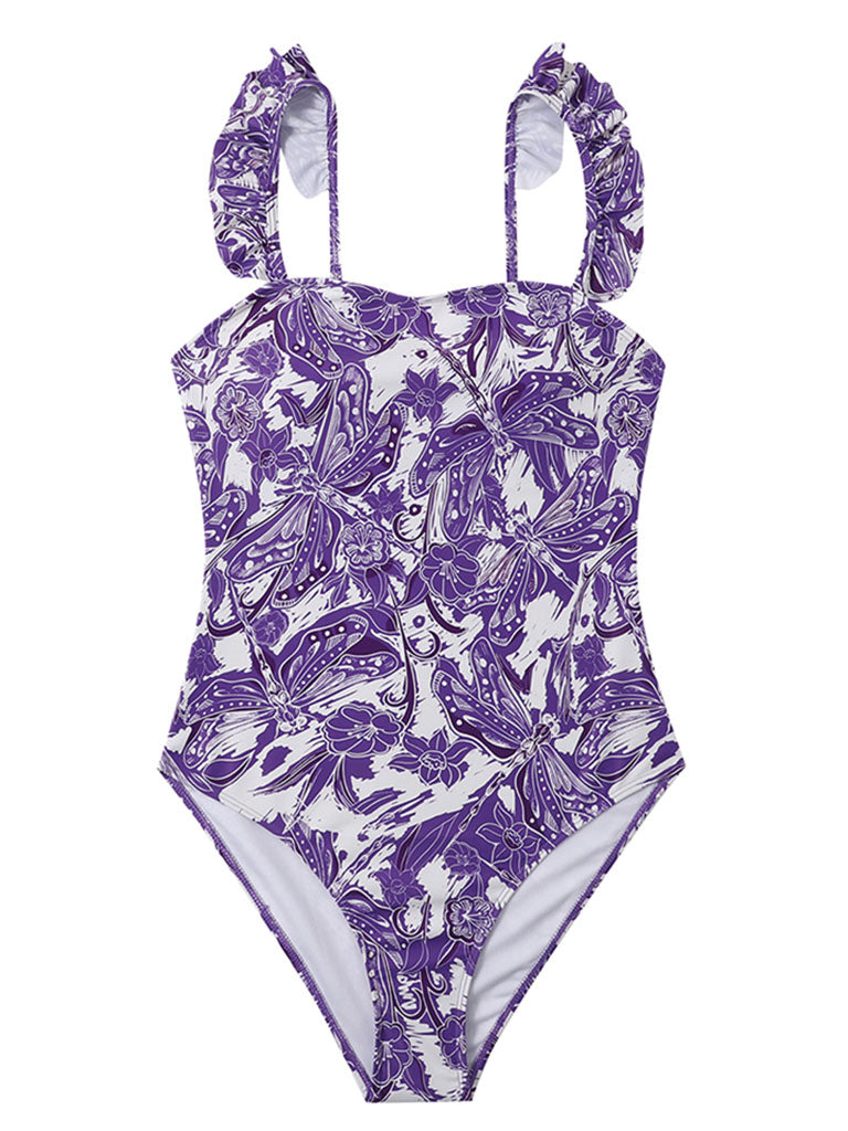 Floral Print Retro Style Strap One Piece