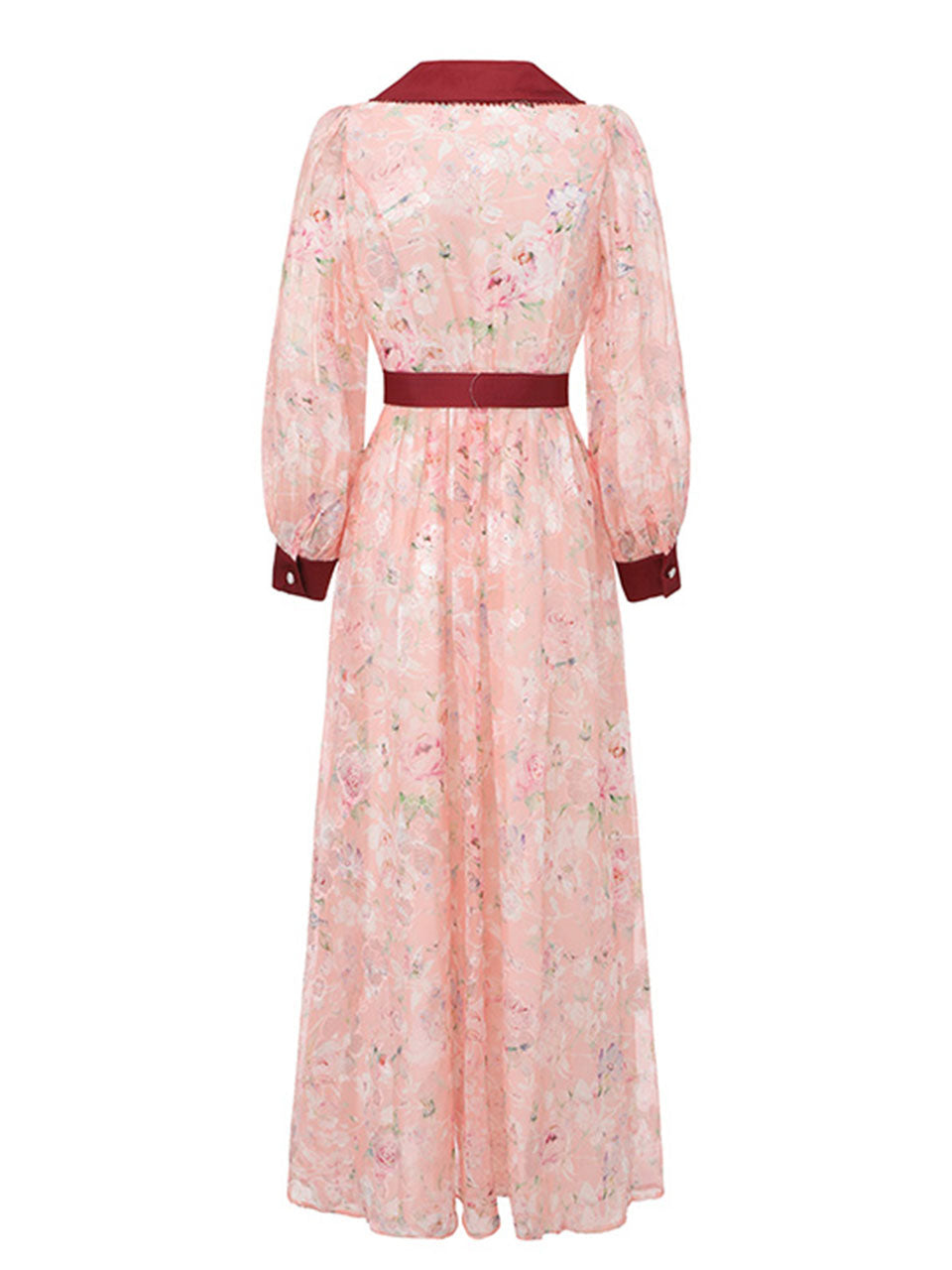 Red Floral Print Vintage Beaded Maxi Dress