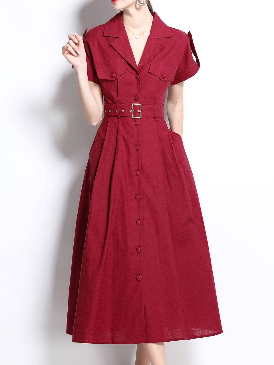 1940S Lapel Shirt Cotton Dress