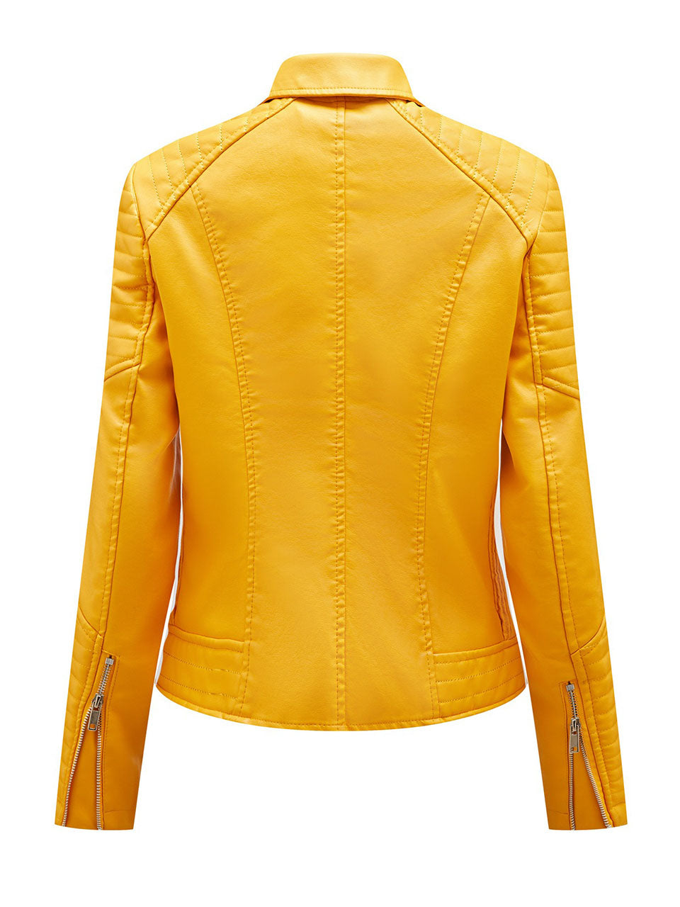 Yellow PU Leather Motorcycle Coat