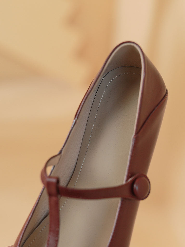 Flat Heel Pointed Toe Hollow Belt Leather Vintage Shoes