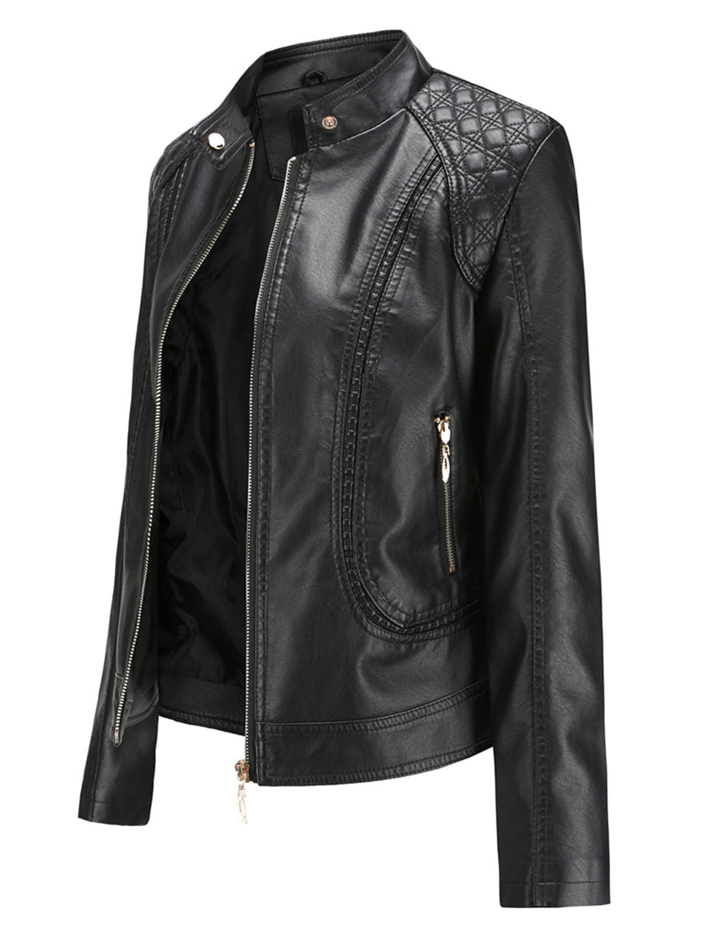 Soft Coat Long Sleeve PU Leather Motorcycle Jacket For Women