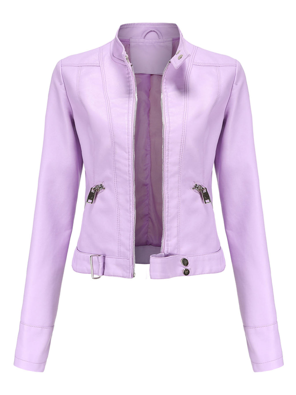 Crop Coat Long Sleeve PU Leather Motorcycle Jacket