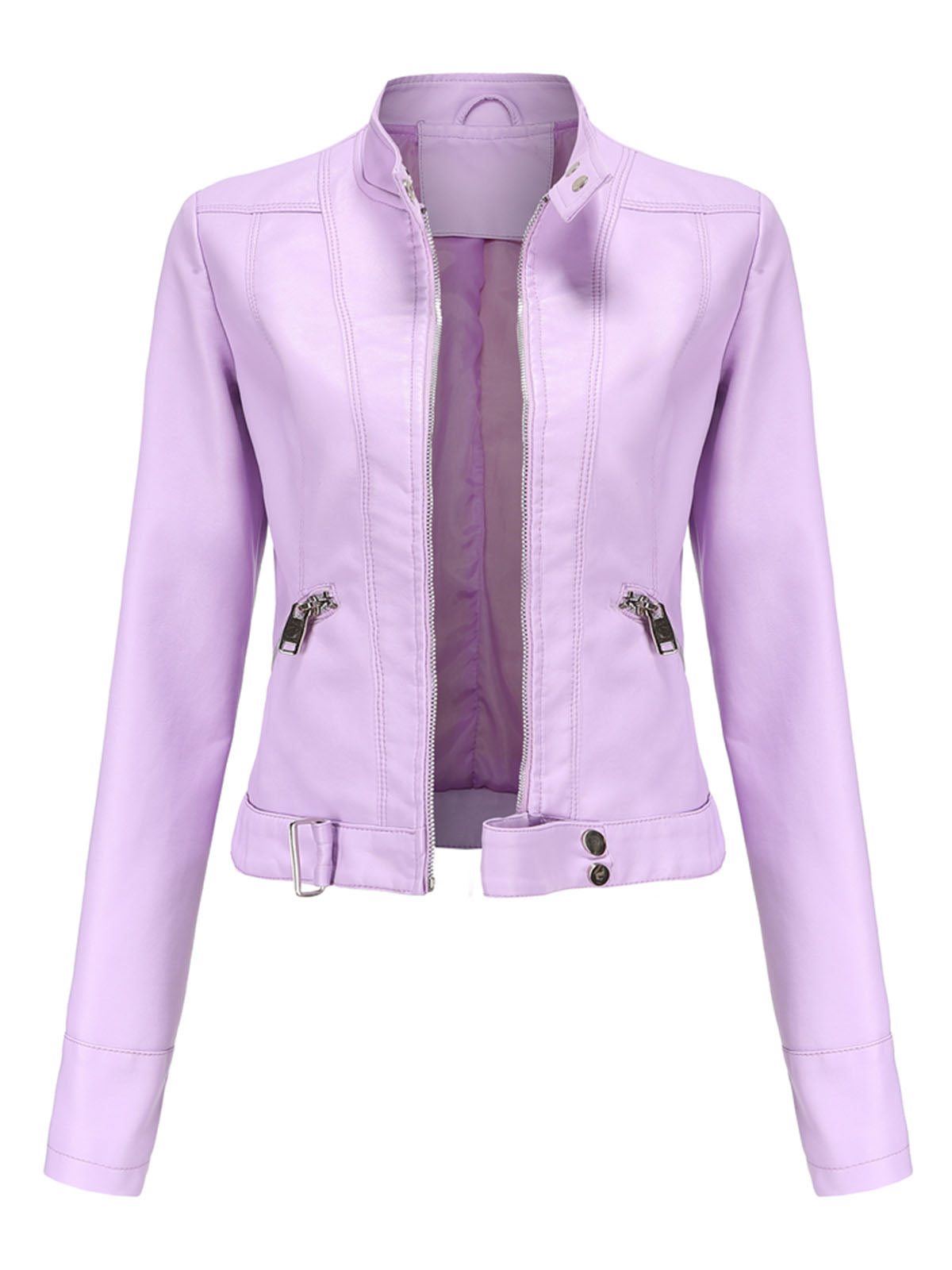 Crop Coat Long Sleeve PU Leather Motorcycle Jacket