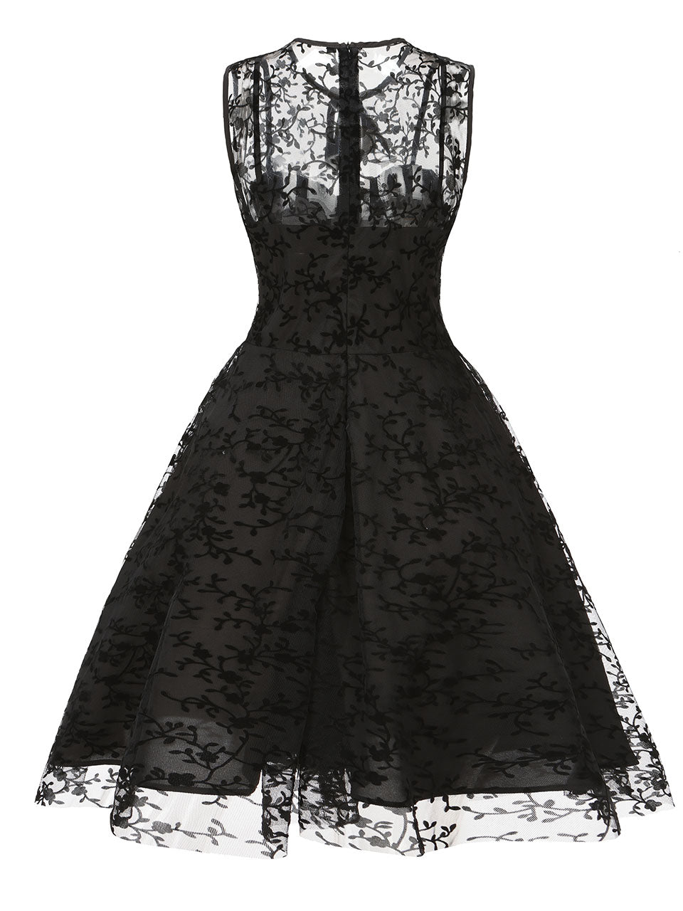 1950S Lace Semi-Sheer Flocking Printing Vintage Halloween Dress
