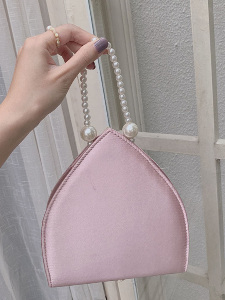 1950S Embroidered Rose Vintage Pearl Handbag Satin Banquet Bag