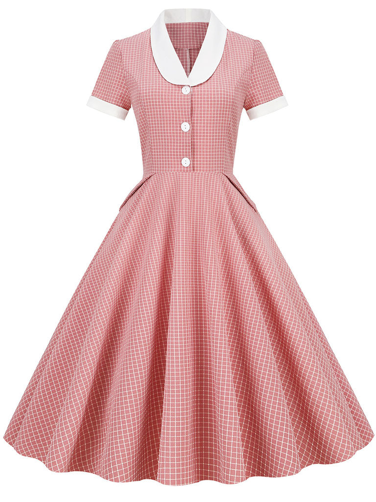 Plaid Tuxedo Collar 1950S Vintage Dress