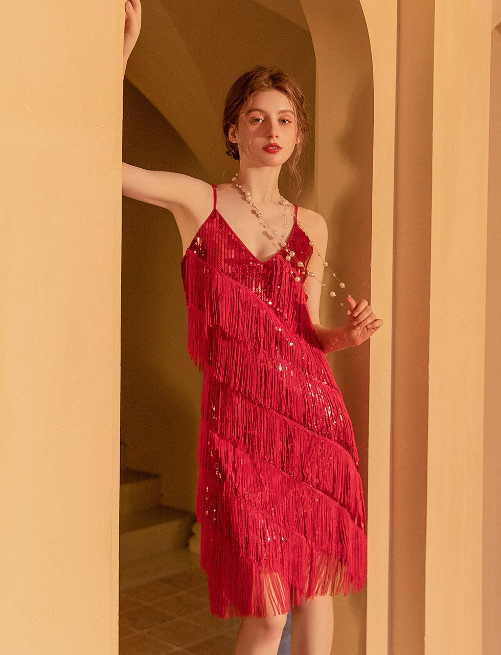 V Neck Strap Sequins Vintage Dress Party Dress