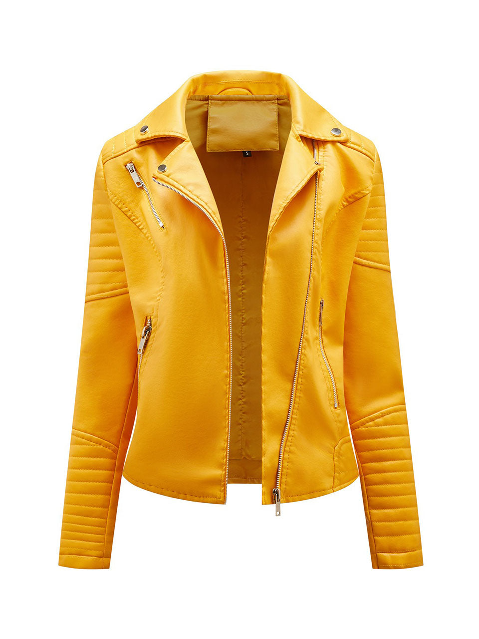 Yellow PU Leather Motorcycle Coat