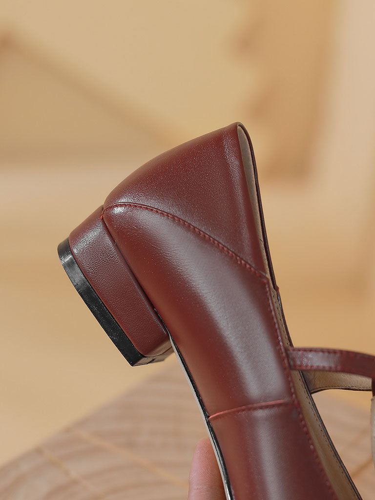 Flat Heel Pointed Toe Hollow Belt Leather Vintage Shoes