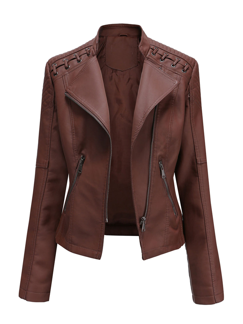 Leather Jacket Weave Long Sleeve Winter Coat