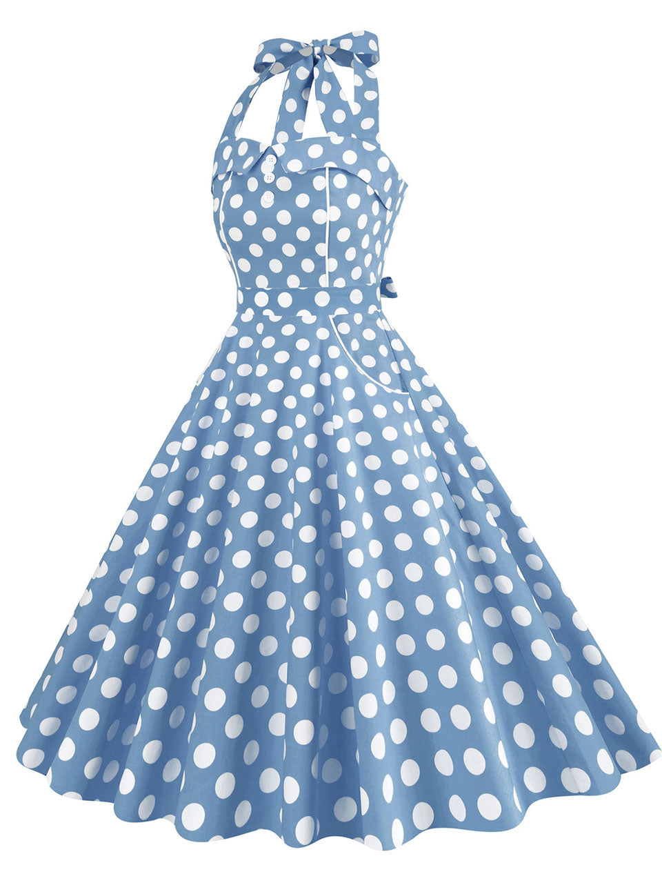 Yellow Polka Dots Vintage Halter Strap Backless 1950S Vintage Dress